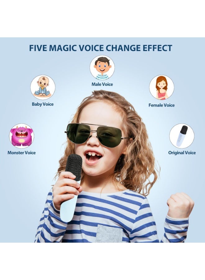 جهاز كاريوكي للأطفال والكبار، جهاز كاريوكي صغير بميكروفون لاسلكي واحد، مكبر صوت بلوتوث محمول مع مؤثرات تغيير الصوت وإضاءة ليد، ألعاب للبنات والأولاد - Image 4